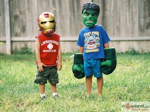 kids as hulk and iron man