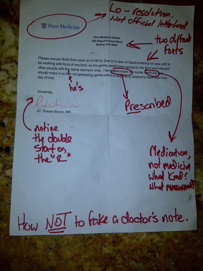 fake doctor note