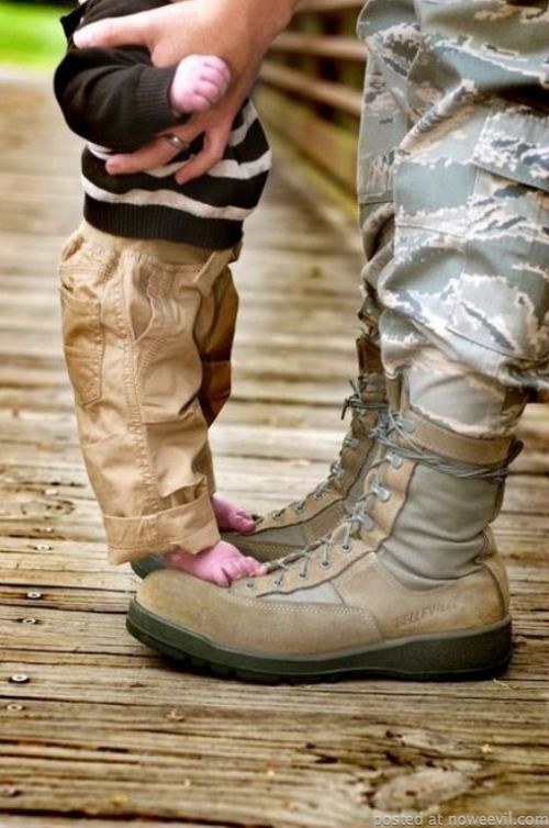 kid on military dad boots